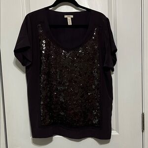 J. Crew Sequin Silk Purple Blouse Sz Large